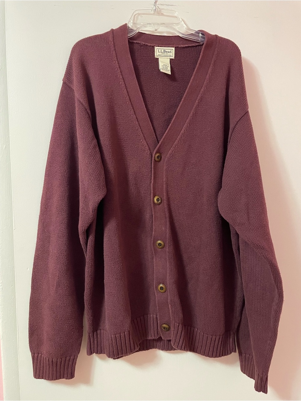 L.L. Bean vintage Men's Burgundy Button-Front Cardigan Sweater
